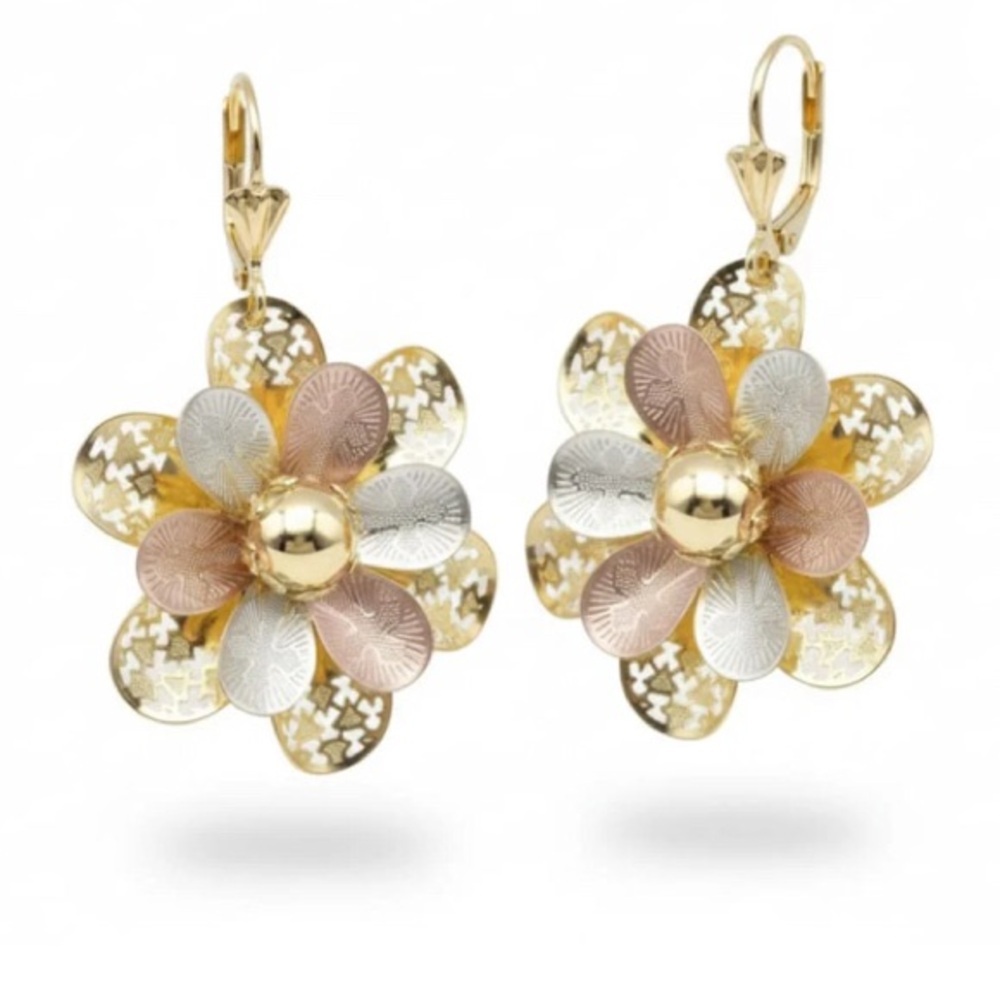 Ondina three colors filigree flower in 18k of gold plated